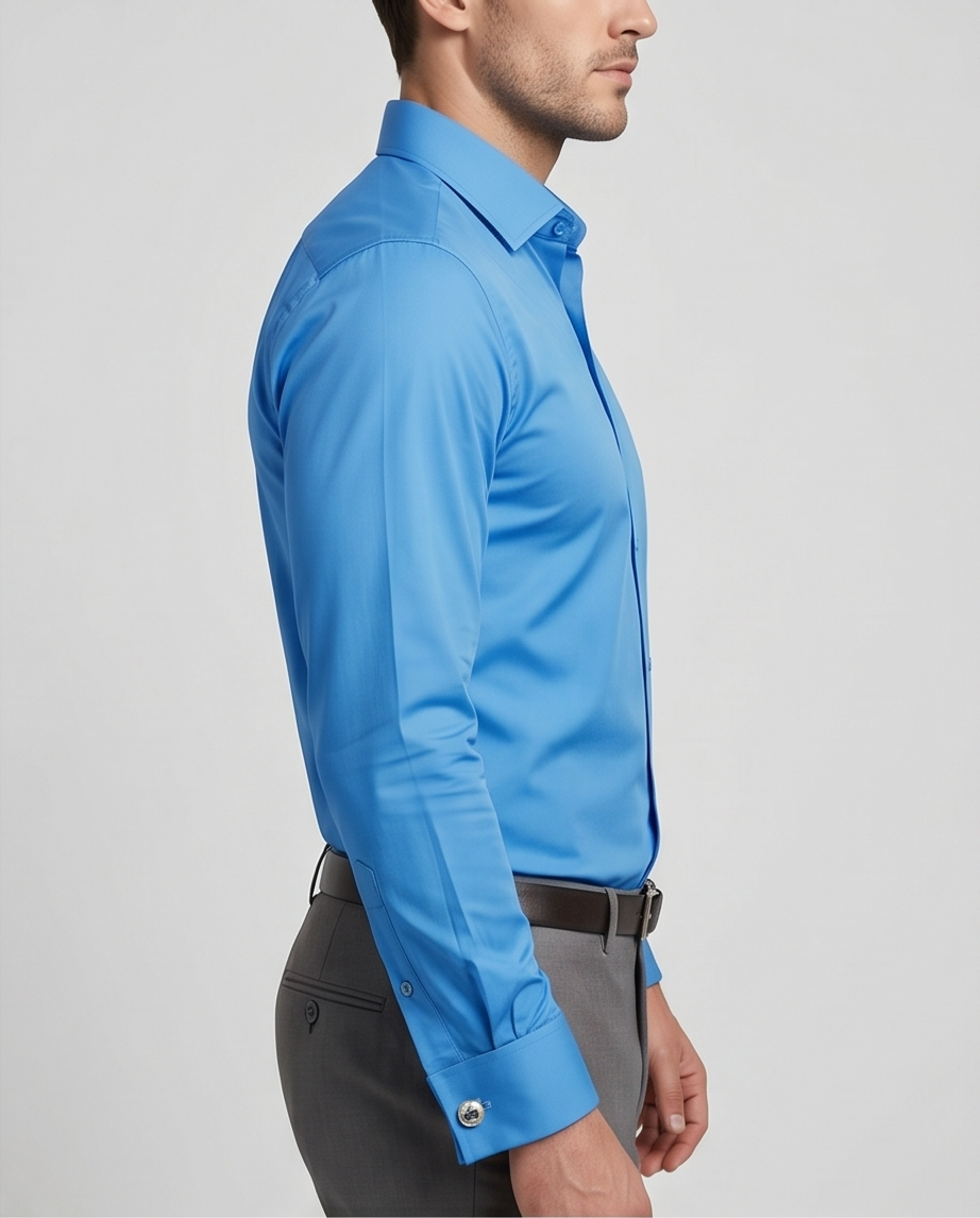 Sky Blue Slim Fit Double Cuff 100% Cotton Dress Shirt