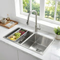Aqua 304 Handmade  (45 x 20 x 09 ) Inch SS Double bowl Bowl Square Coupling Silver Kitchen Sink