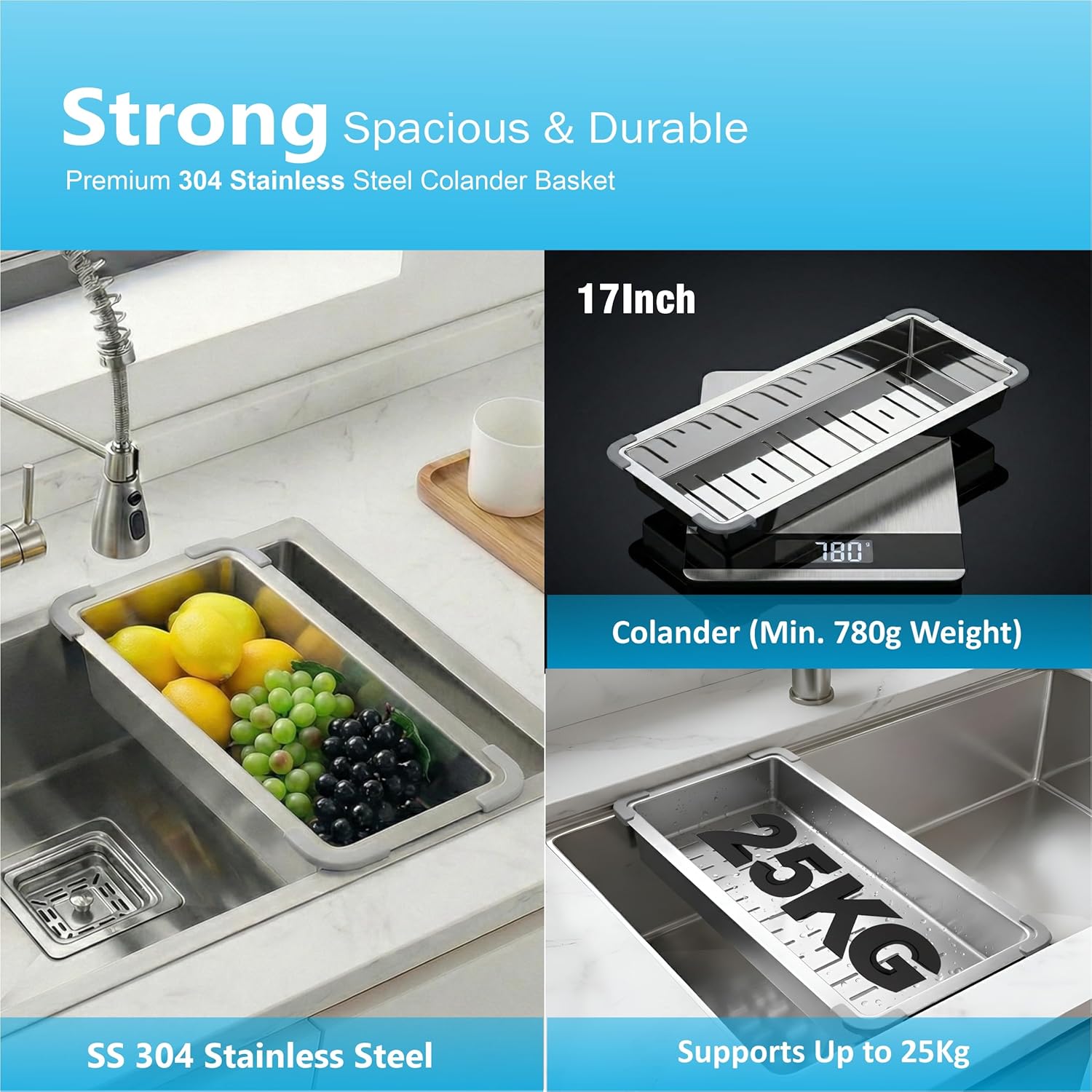 Aqua 304 Handmade  (45 x 20 x 09 ) Inch SS Double bowl Bowl Square Coupling Silver Kitchen Sink
