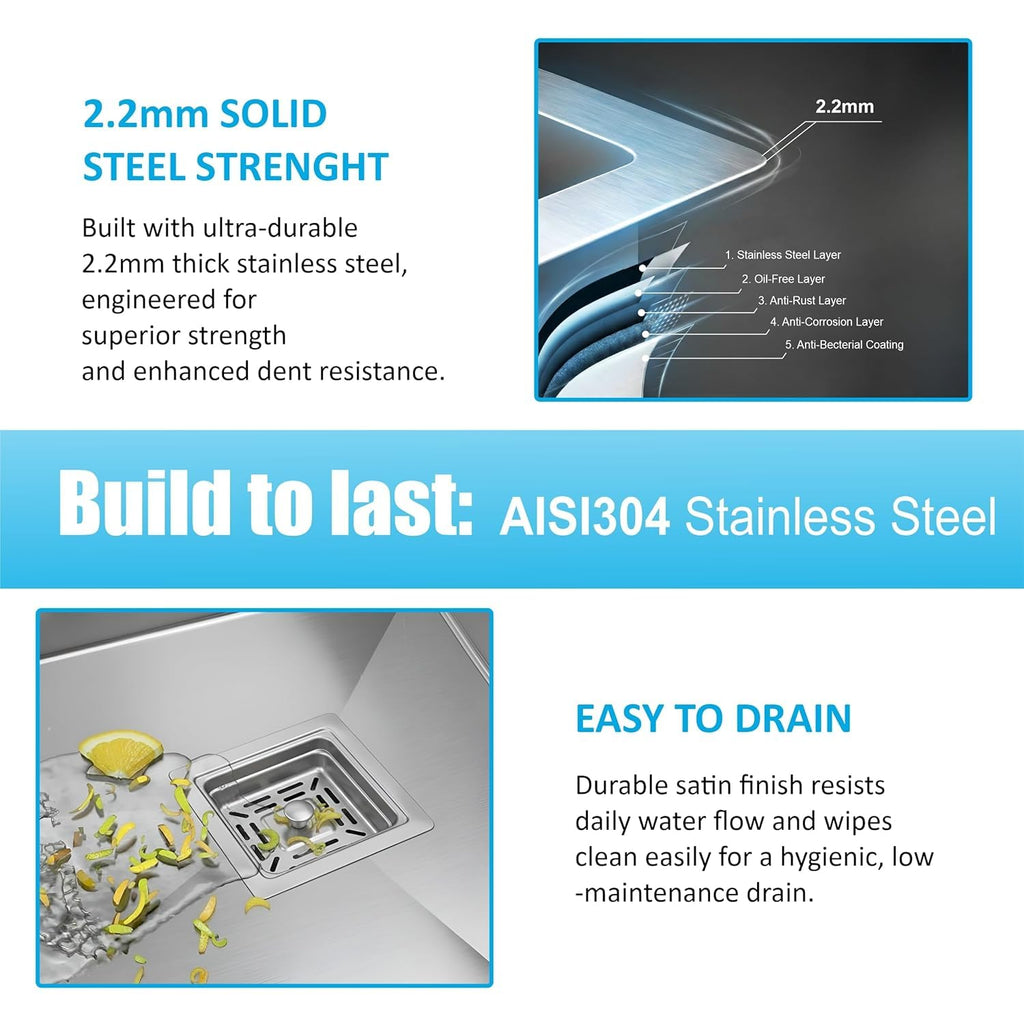 Aqua 304 Handmade  (45 x 20 x 09 ) Inch SS Double bowl Bowl Square Coupling Silver Kitchen Sink