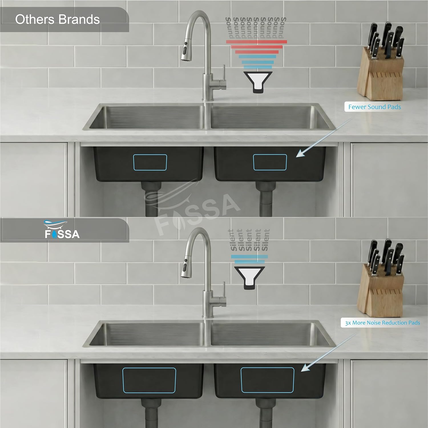 Aqua 304 Handmade  (45 x 20 x 09 ) Inch SS Double bowl Bowl Square Coupling Silver Kitchen Sink