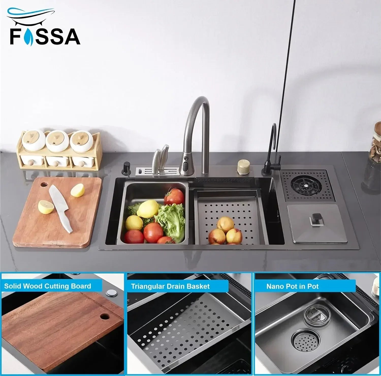 (37x 18 x 10) Inch Premium Waterfall Dustbin Honeycomb  Kitchen Sink Black