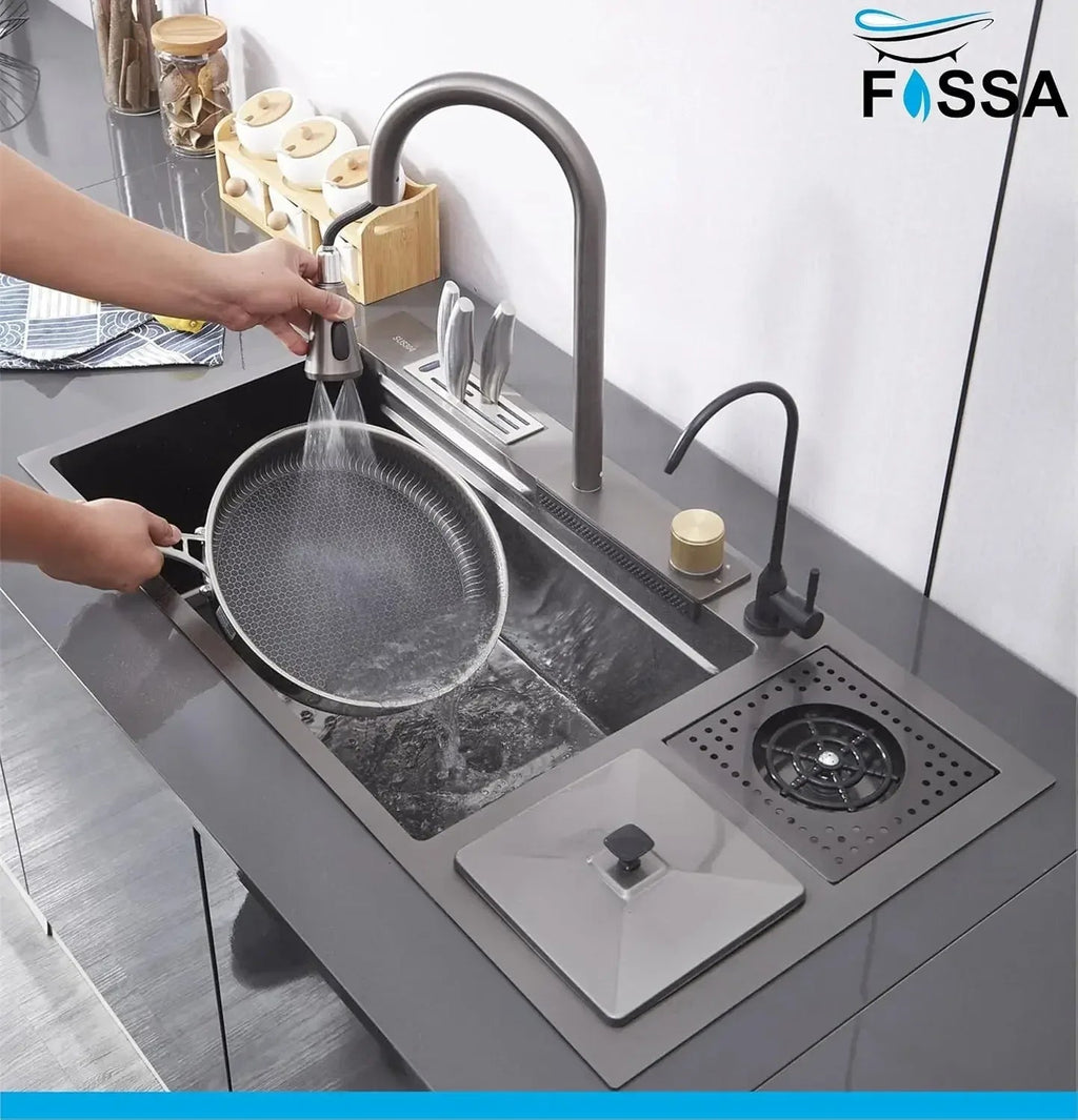 (37x 18 x 10) Inch Premium Waterfall Dustbin Honeycomb  Kitchen Sink Black