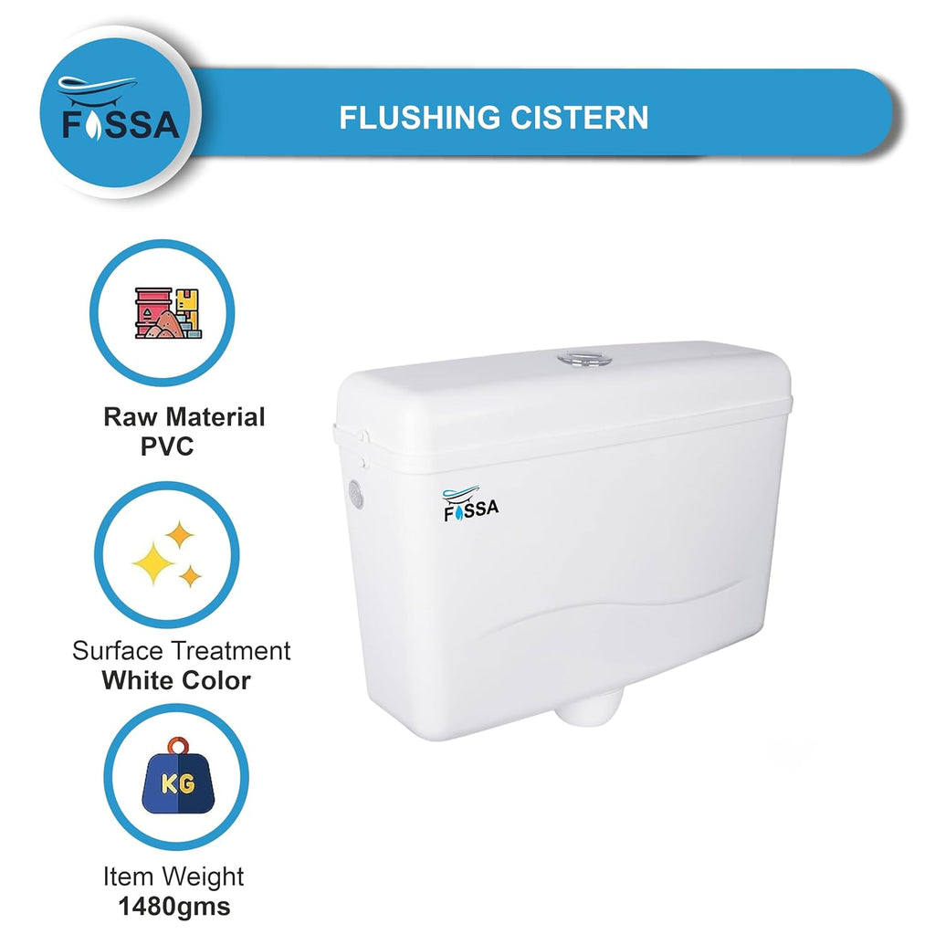 Fossa Flushing Cistern 9 Ltr Capacity Side Handle Flush Tank White