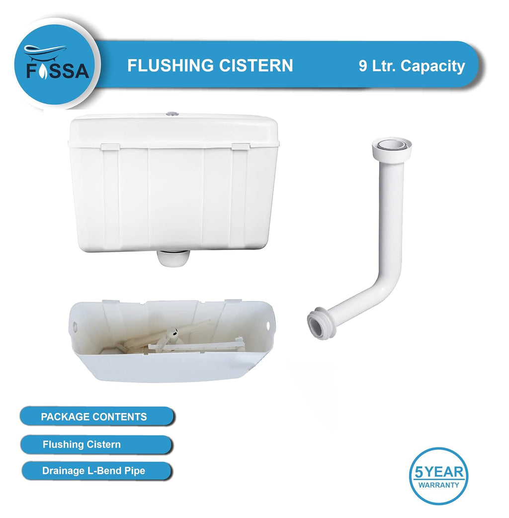 Fossa Flushing Cistern 9 Ltr Capacity Side Handle Flush Tank White