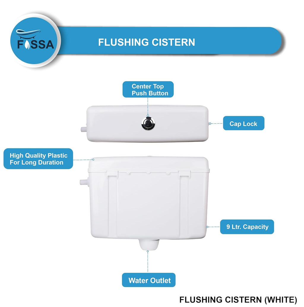 Fossa Flushing Cistern 9 Ltr Capacity Side Handle Flush Tank White