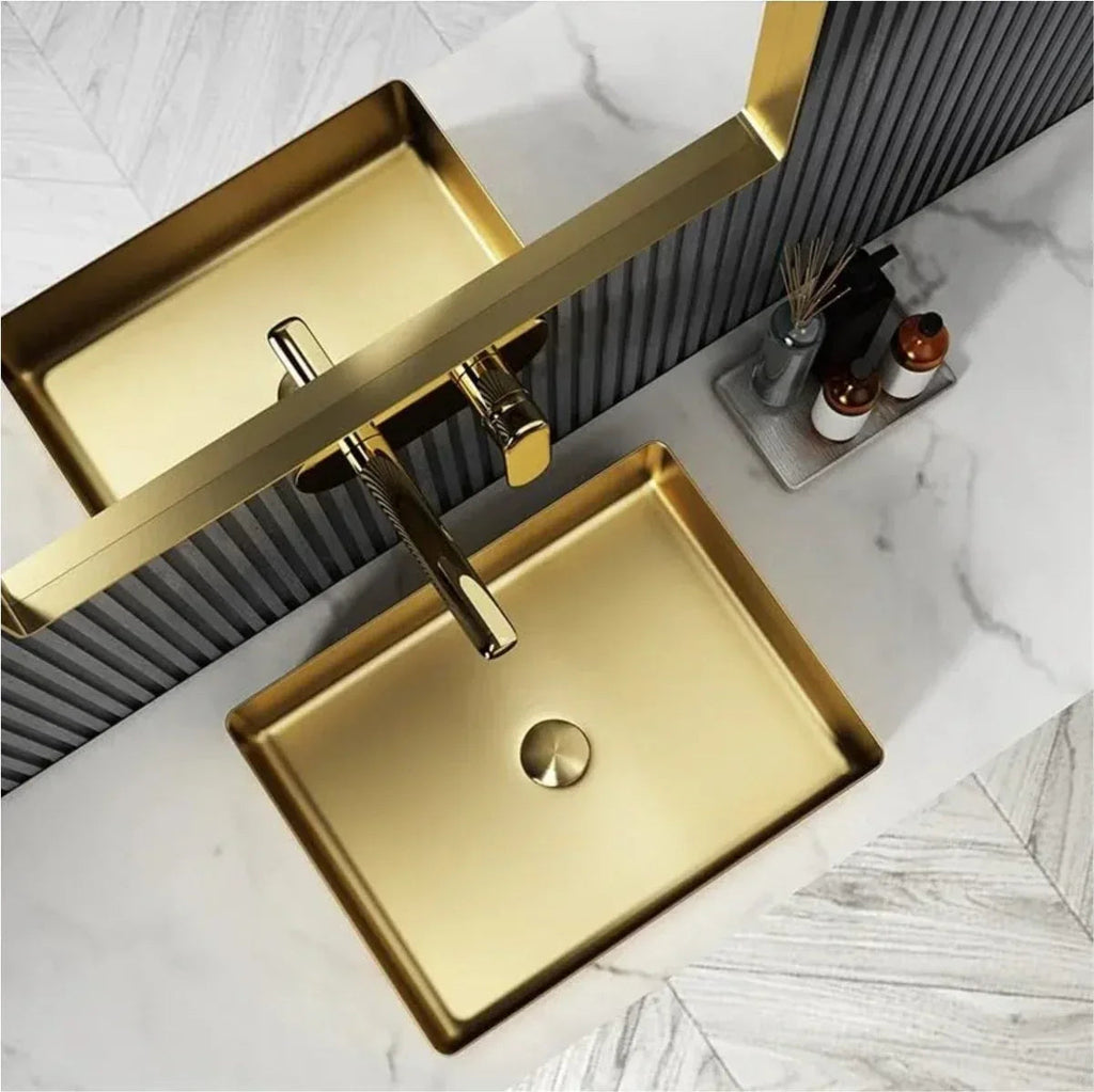 Wash Basin 304 Luxury (18.5x14x04) Inch Gold Stainless Steel Wash Basin Table Top For Bathroom