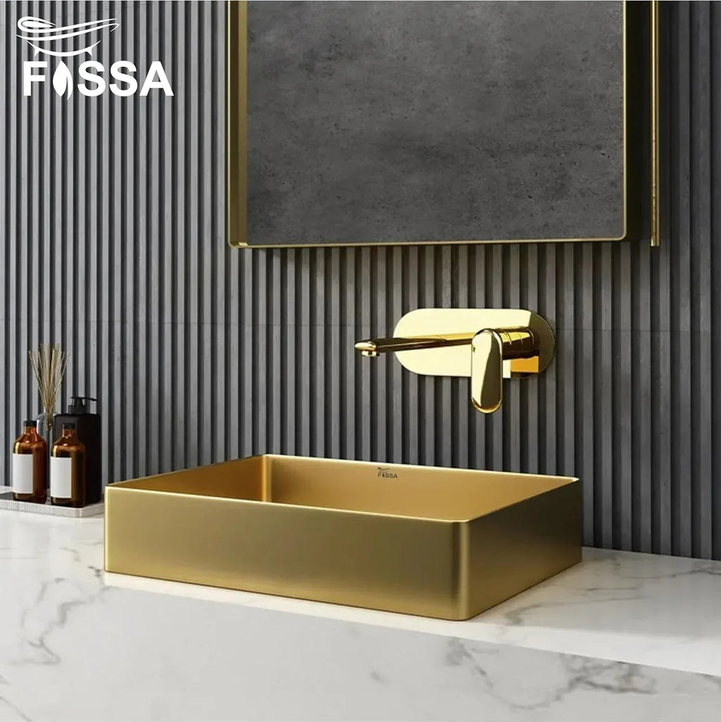 Wash Basin 304 Luxury (18.5x14x04) Inch Gold Stainless Steel Wash Basin Table Top For Bathroom