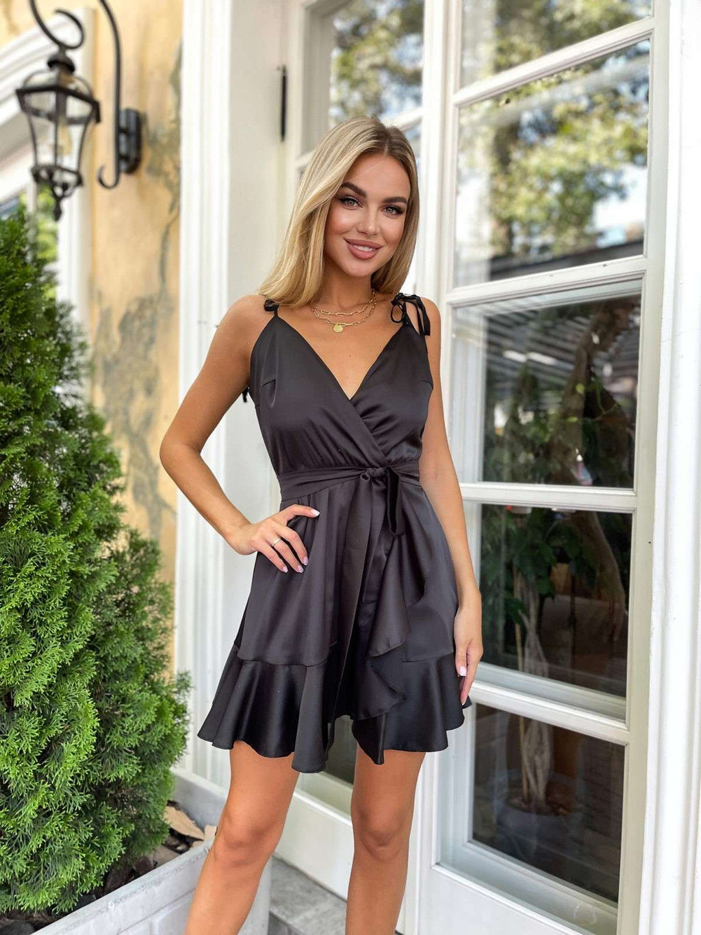 Satin Wrap Mini Dress | Ruffle Skirt | GLOWSYOU