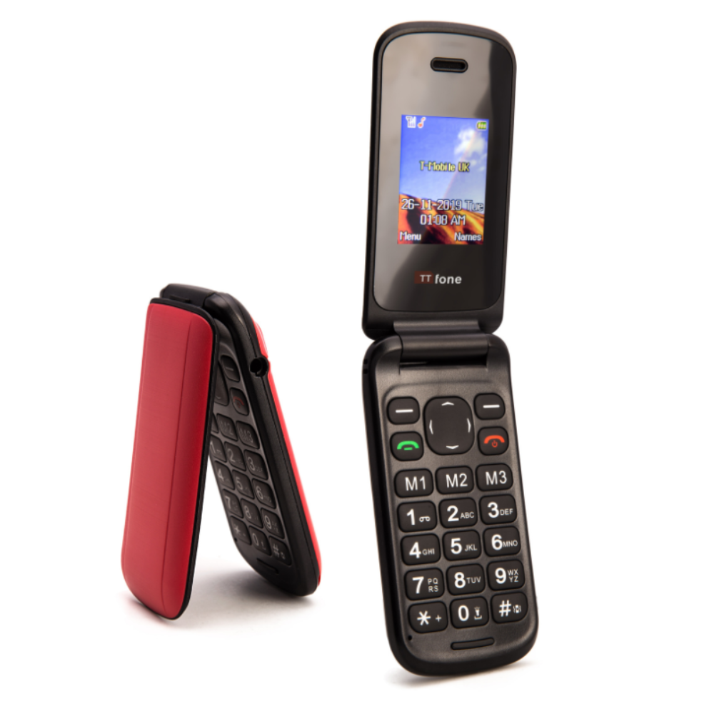 Returned Resale - TTfone TT140 Red Flip Folding Phone with USB Cable, Vodafone Pay As You Go