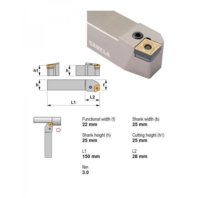 Canela PCBNL2525M12 External Turning Toolholder – 25×25 mm