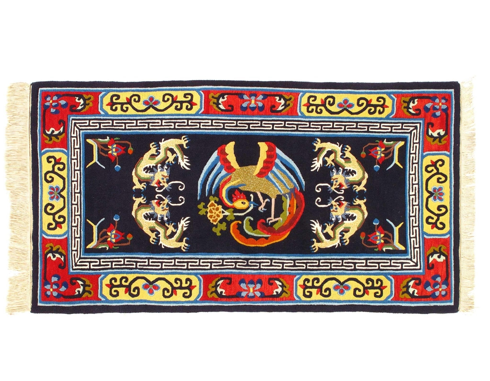 Canvello Genuine Handmade Rug Navy Blue Vintage Chinese Dragon Art Deco Area Rug for Living Room Home Decor Antique Rug - 3'1'' X 5'9''