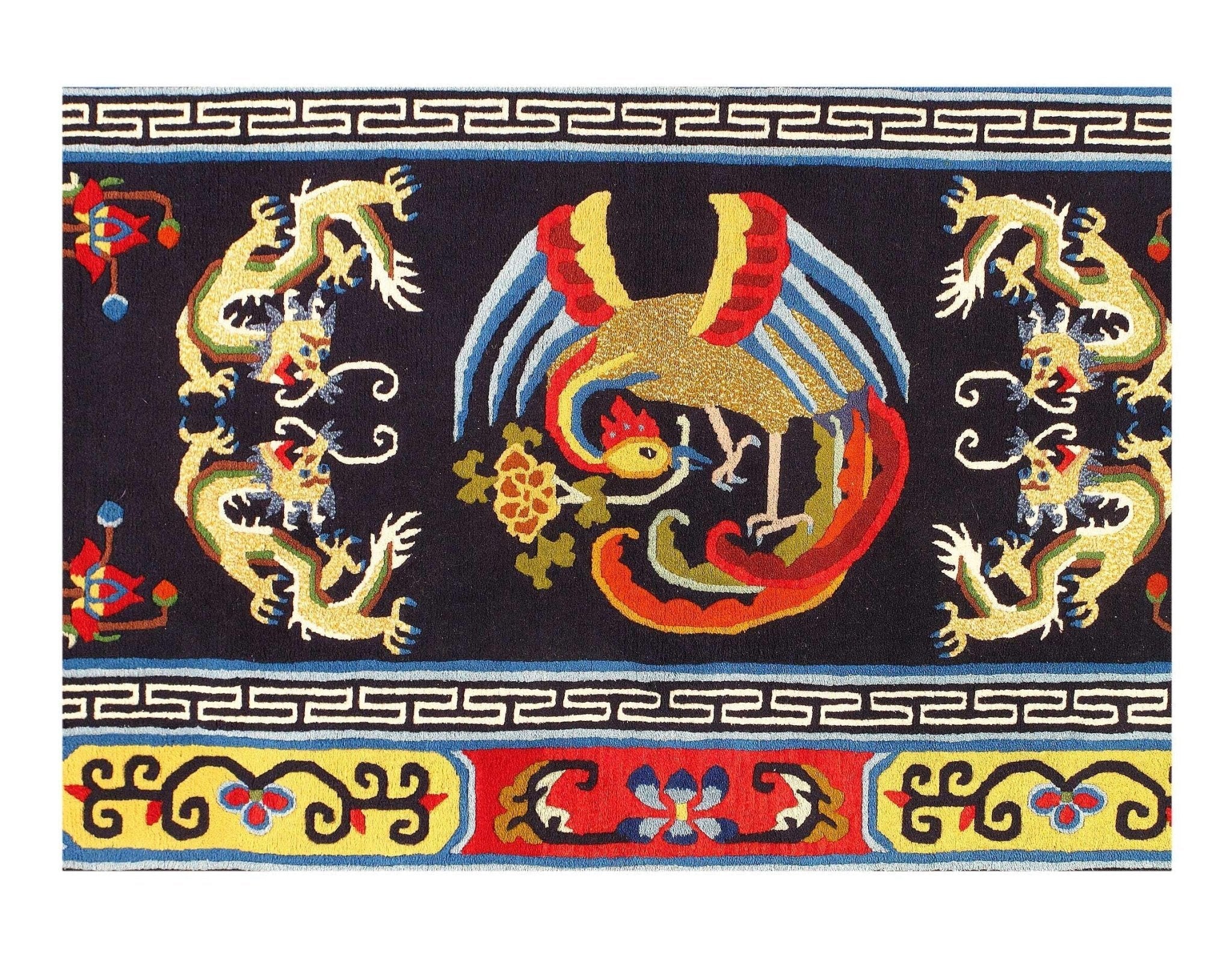 Canvello Genuine Handmade Rug Navy Blue Vintage Chinese Dragon Art Deco Area Rug for Living Room Home Decor Antique Rug - 3'1'' X 5'9''