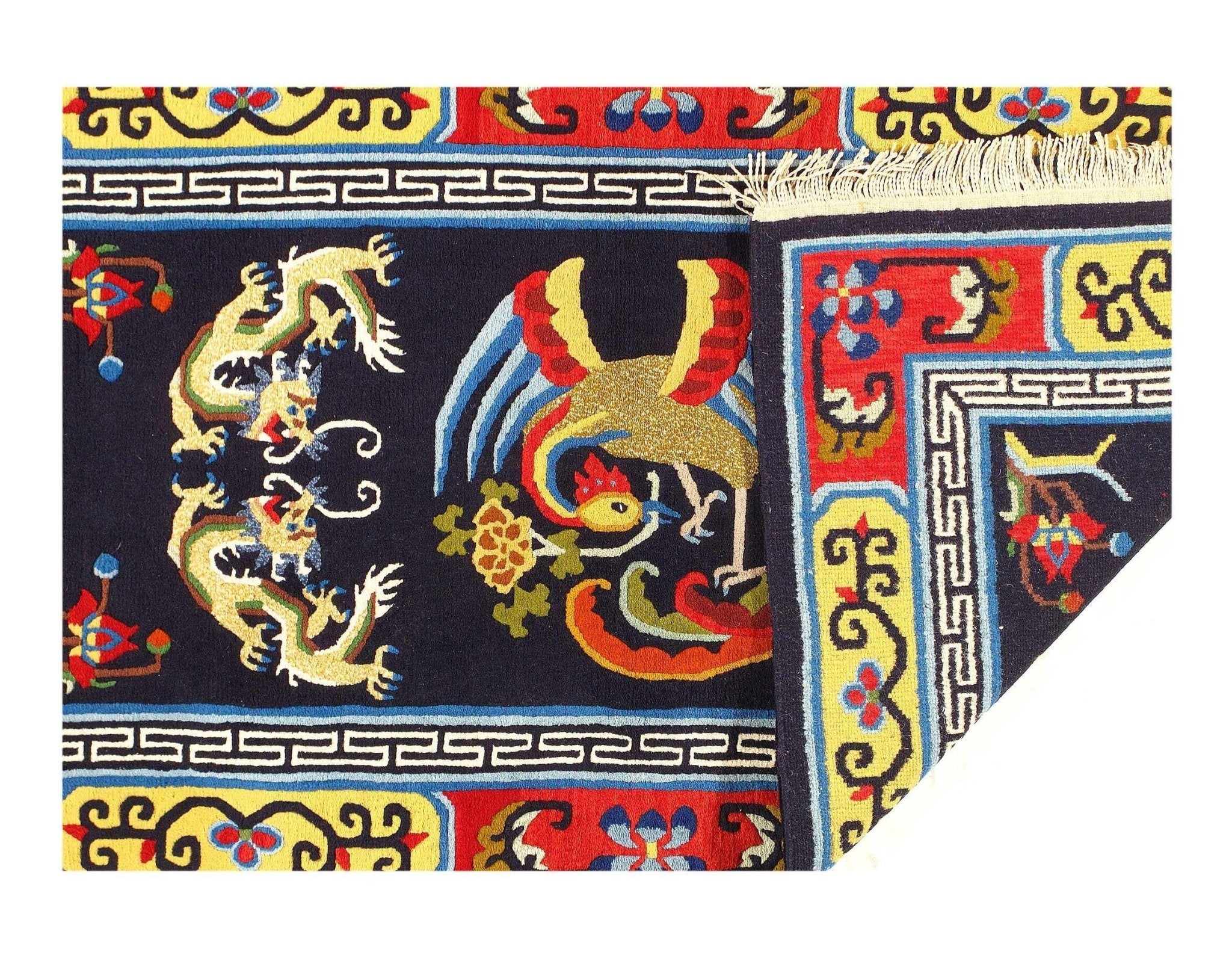 Canvello Genuine Handmade Rug Navy Blue Vintage Chinese Dragon Art Deco Area Rug for Living Room Home Decor Antique Rug - 3'1'' X 5'9''