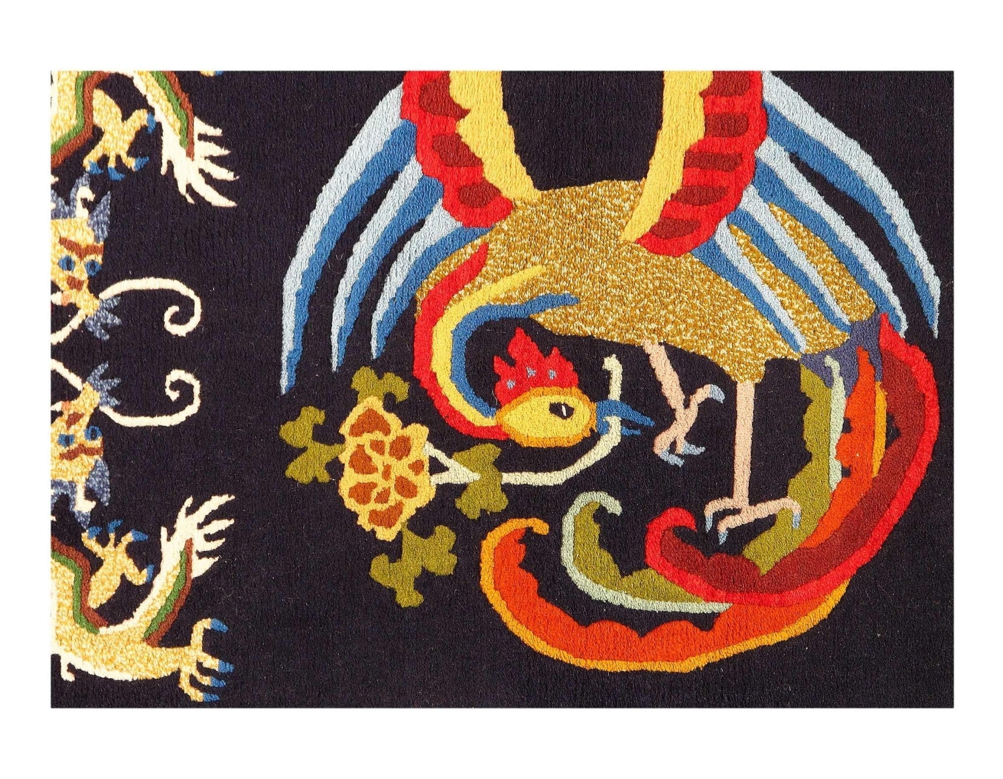 Canvello Genuine Handmade Rug Navy Blue Vintage Chinese Dragon Art Deco Area Rug for Living Room Home Decor Antique Rug - 3'1'' X 5'9''
