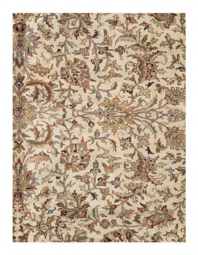 Canvello Ivory Fine Hand Knotted Tabriz Rug 10'2'' X 13'