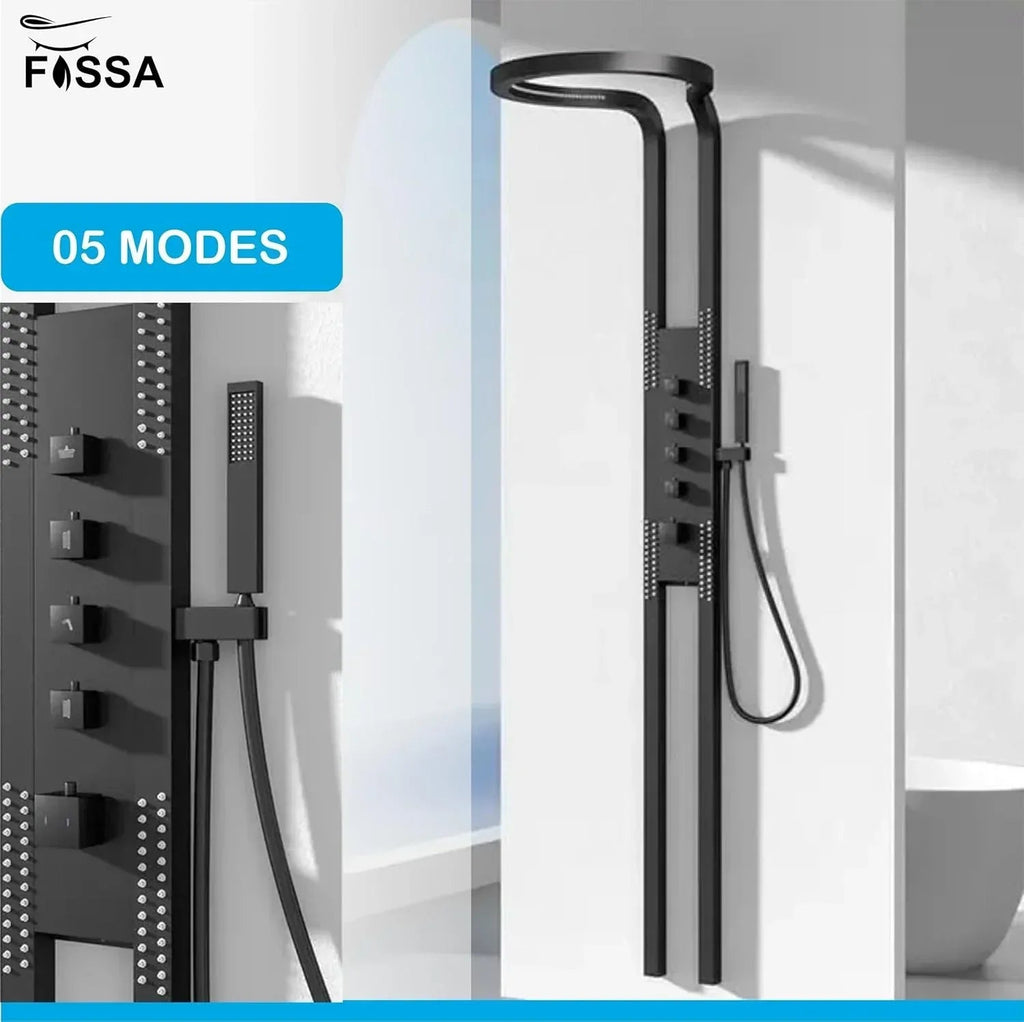 Smart Waterfall Circular  Hot and Cold  Shower Panel Set (Black)