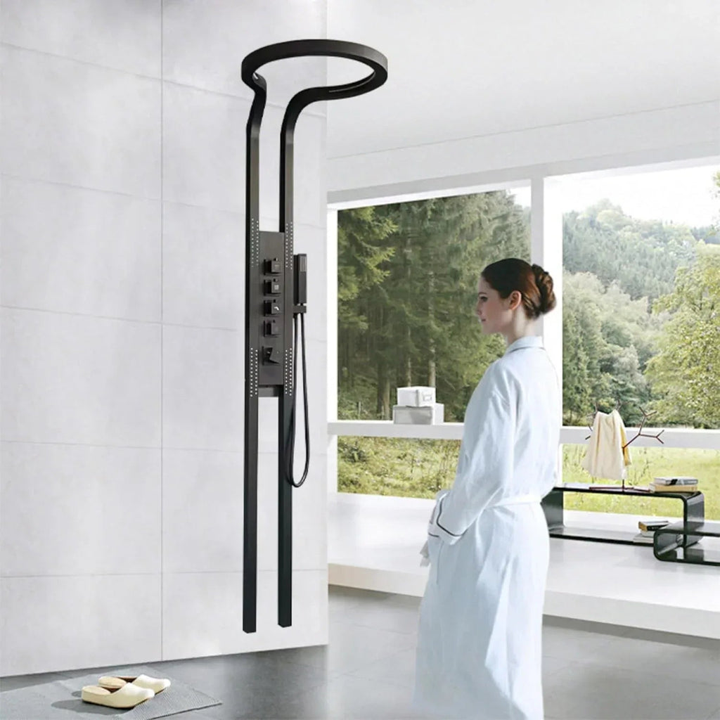 Smart Waterfall Circular  Hot and Cold  Shower Panel Set (Black)