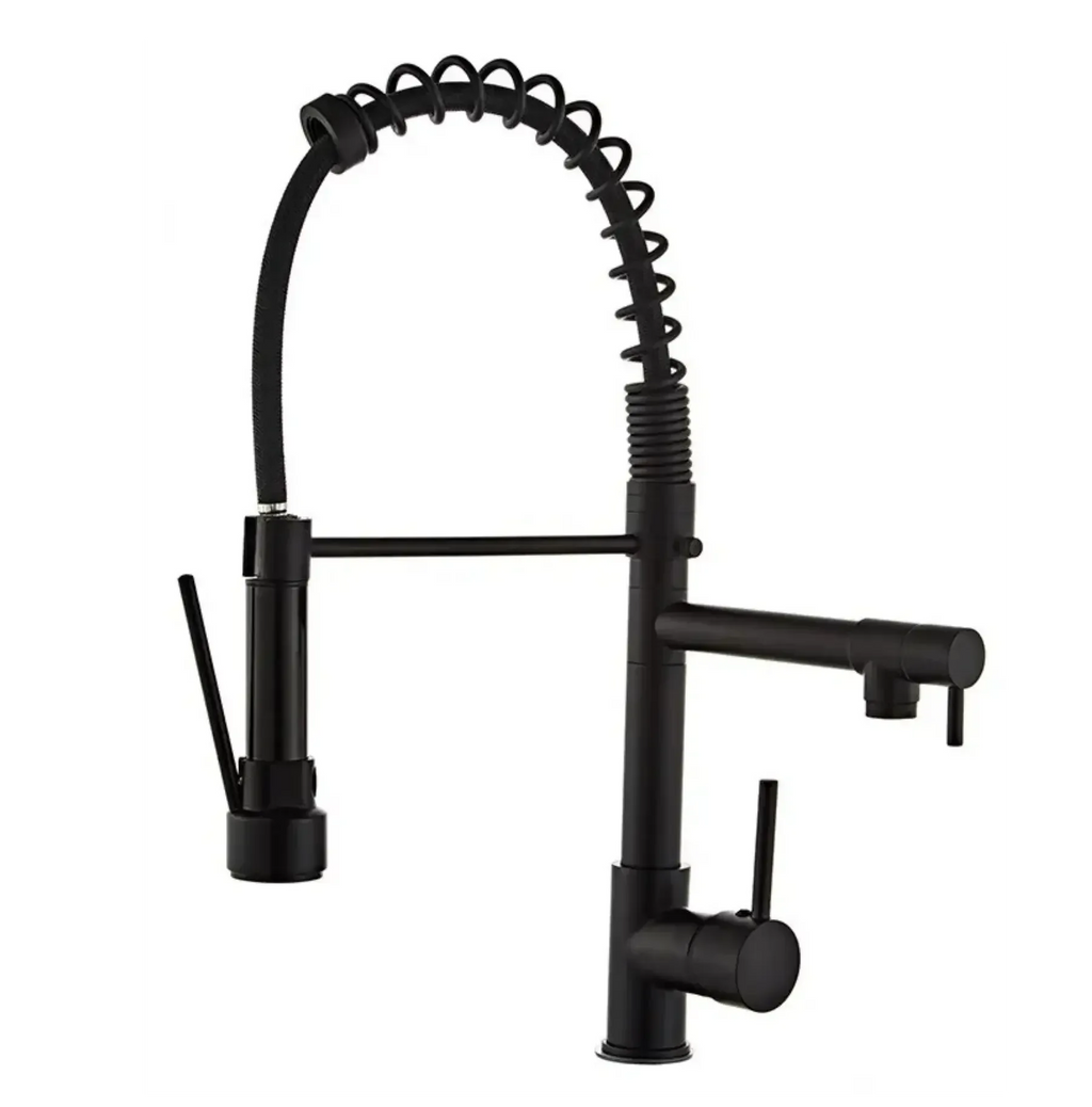 Single-Flow Dual Outlet Pull-Down SS 360° Hot & Cold Brushed Nikal Kitchen Mixer Faucet Black