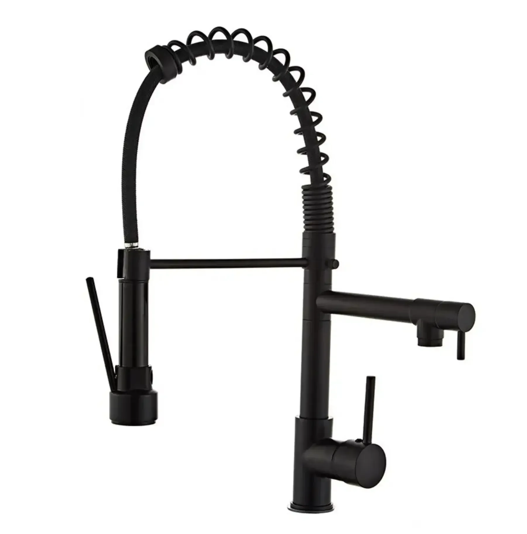 Single-Flow Dual Outlet Pull-Down SS 360° Hot & Cold Brushed Nikal Kitchen Mixer Faucet Black