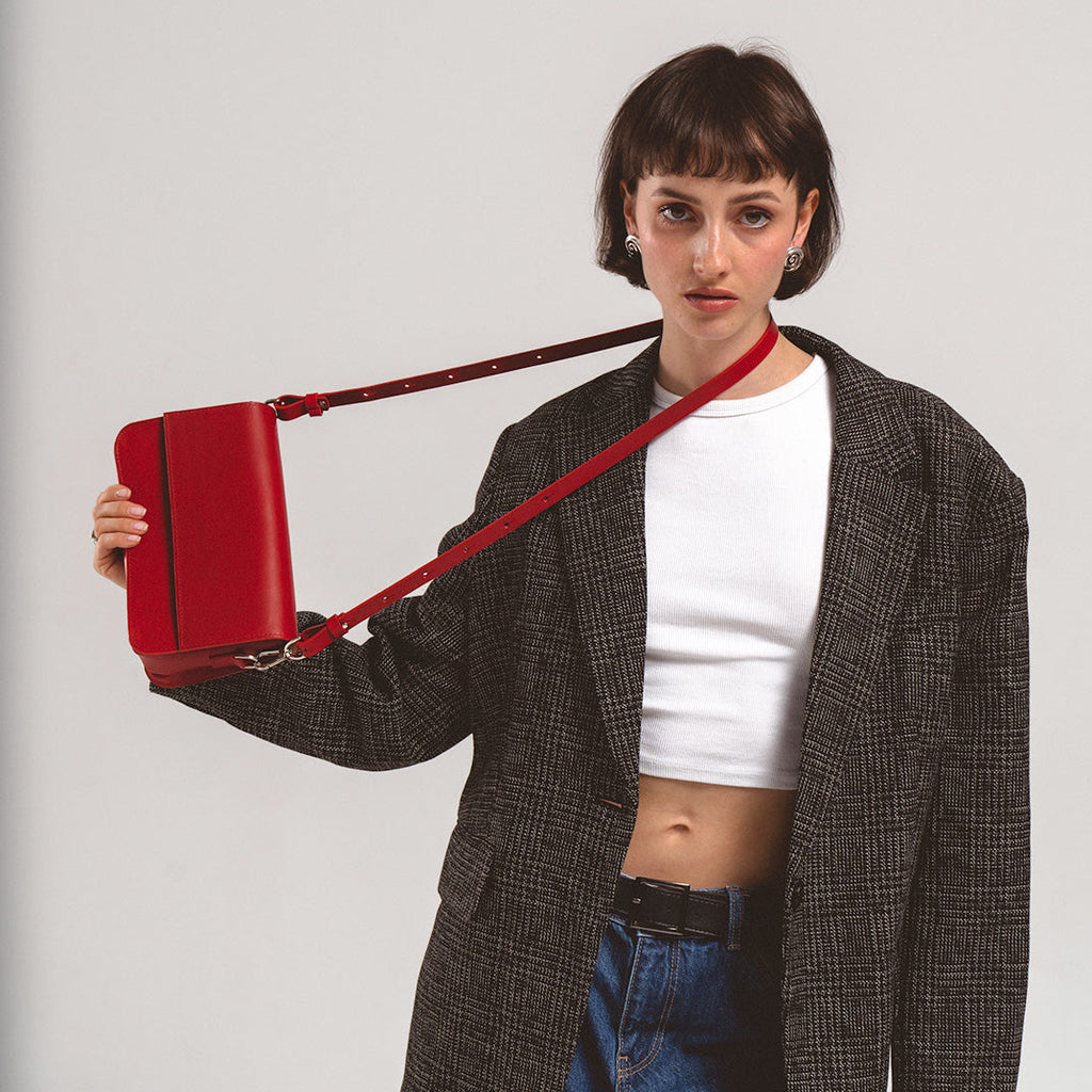 Leather Shoulder Bag - Curie (Orange Vectors)