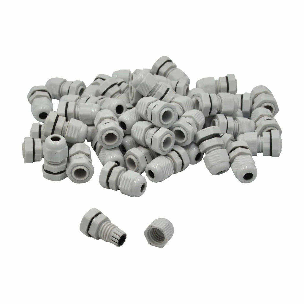 50 Pack IP68 PG7 White Nylon Cable Gland 3-6.5mm Cable Range